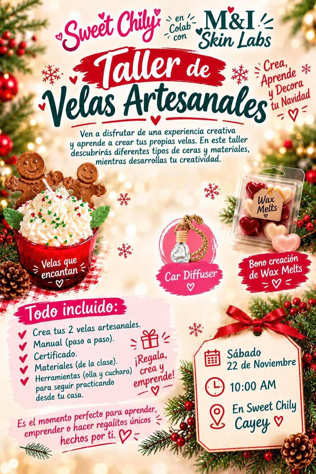 🎄 Taller de Velas Artesanales Navideñas 22 de Noviembre de 2026 10am