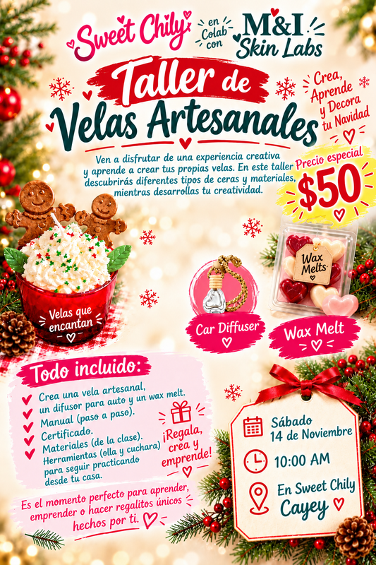 🎄 Taller de Velas Artesanales Navideñas 14 de Noviembre de 2026 10am